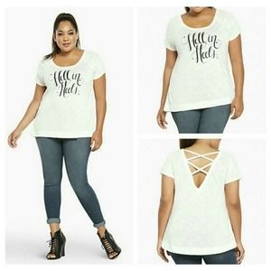 Torrid Hell in Heels White&Black top Graphic Tee W Back Straps Plus Size 3/ 3X